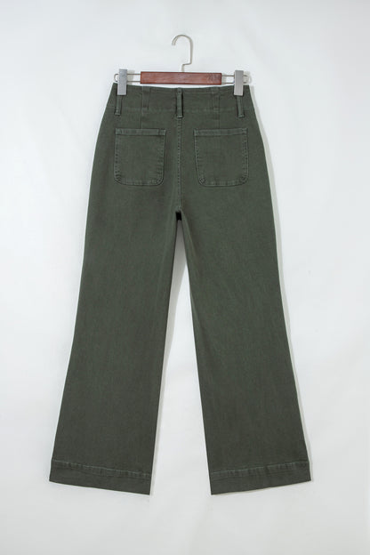 Mist Green 2-Button High Waist Flared Bottom Jeans