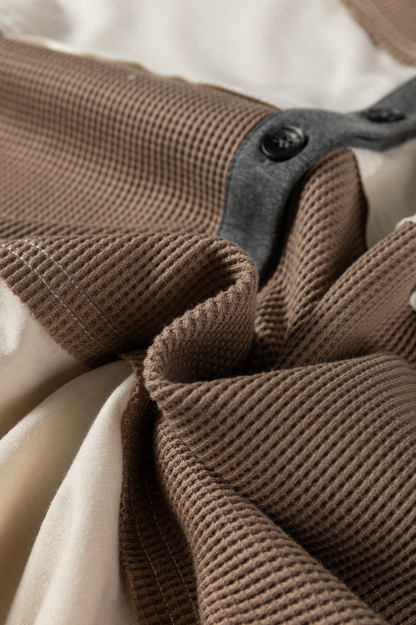 Jet Stream Waffle Patchwork Colorblock Half Buttons Casual Plus Size Knit Jumper