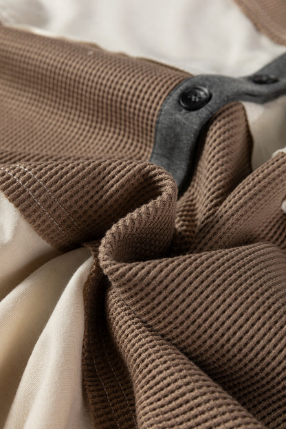 Jet Stream Waffle Patchwork Colorblock Half Buttons Casual Plus Size Knit Jumper