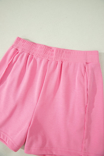 Sky Blue Slim Tank Top Elastic High Waist Shorts 2pcs Outfit