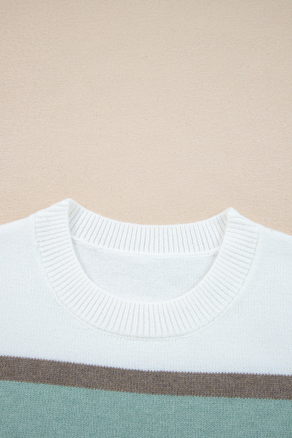 White Striped Color Block Knit Drop Shoulder Sweater