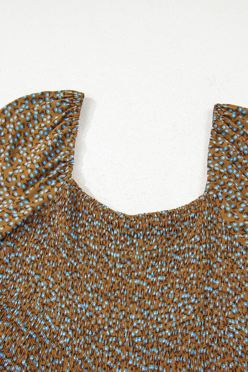 Green Floral Print Western Smocked Bodice Square Neck Wide Leg Jumpsuit