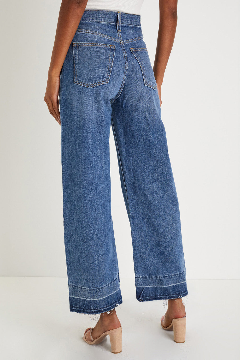 Dusk Blue Raw Hem Straight Leg Loose High Waist Jeans