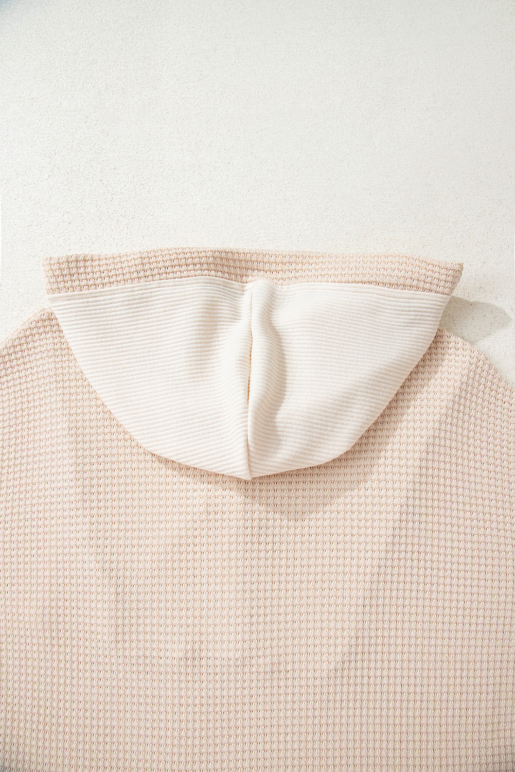 Racing Red Waffle Patchwork Drop Shoulder Hooded Long Sleeve Top