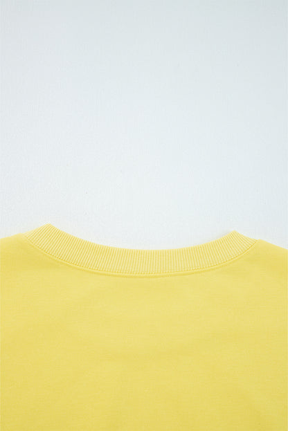 Yellow Cream Drop Shoulder Puff Sleeve Crop Pullover Drawstring Wide Leg Pants Set