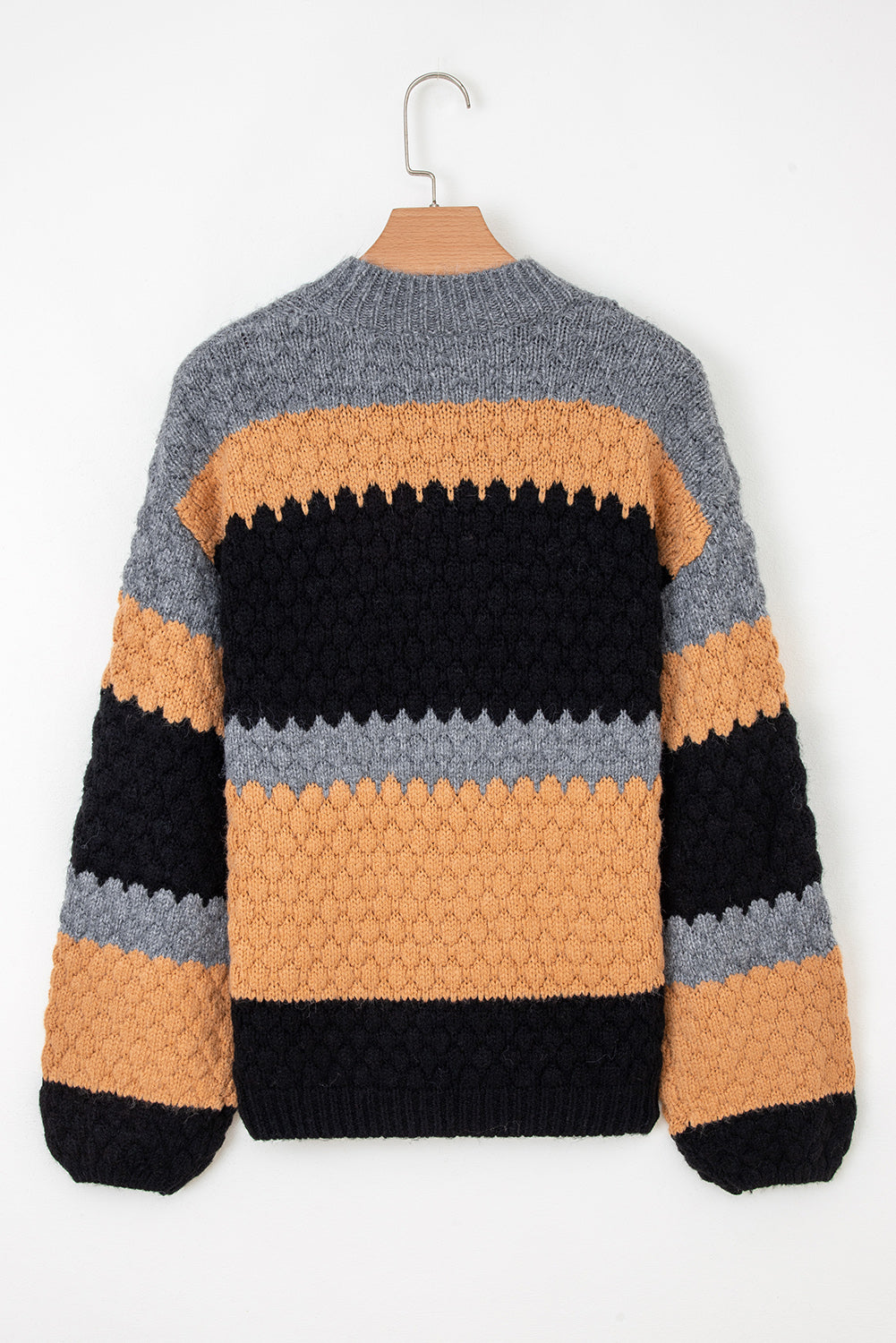 Khaki Color Block High Neck Baggy Sweater