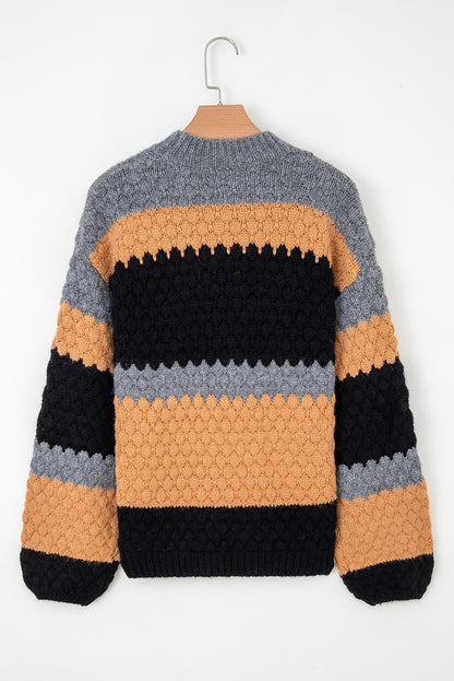 Khaki Color Block High Neck Baggy Sweater