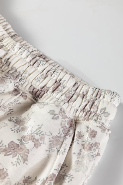 White Floral Print Casual Hoodie Drawstring Jogger Pant Set