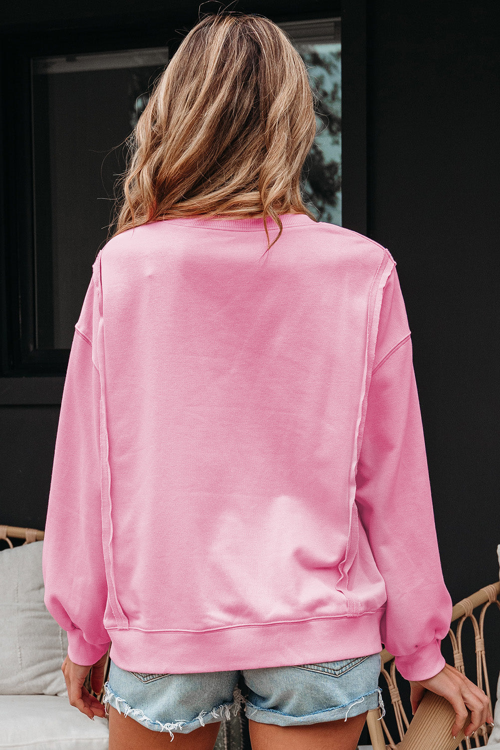 Bonbon Lace Insert Bow Embroidered Exposed Seam Sweatshirt