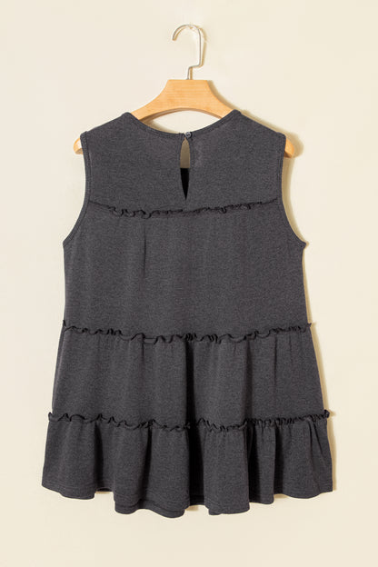 Dark Grey Tiered Frill Trim A-line Tank Top