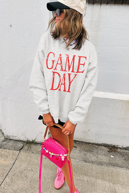 Black Vintage Washed GAME DAY Graphic Baggy Sweatshirt