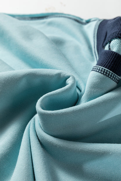 Iceland Blue Contrast Edge Colorblock Patchwork Crop Sweatshirt