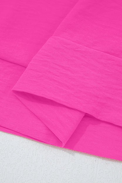 Bright Pink Frilled V Neckline Bracelet Sleeve Crinkled Blouse