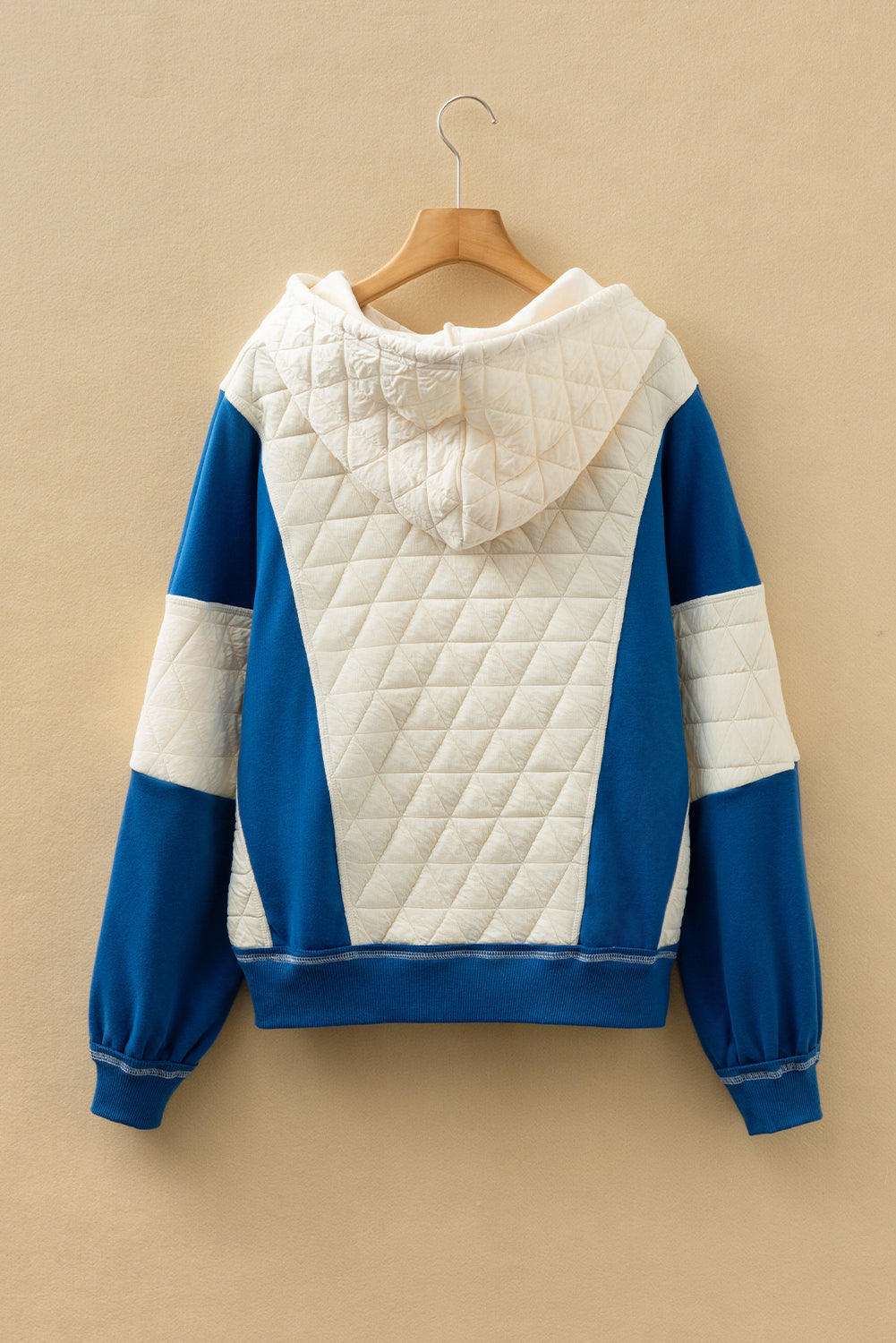 White Quilted Fleece Color Block Patchwork Oversize Hoodie