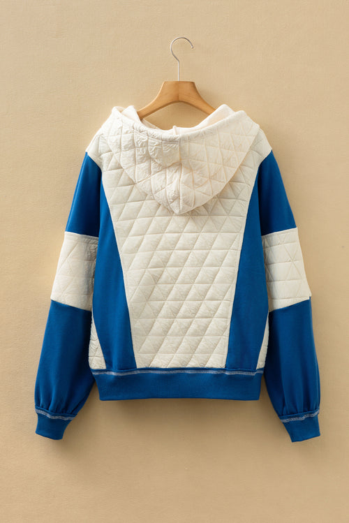 White Quilted Fleece Color Block Patchwork Oversize Hoodie