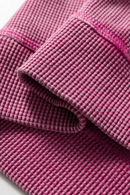 Mist Green Waffle Knit Patchwork Long Sleeve Loose Top