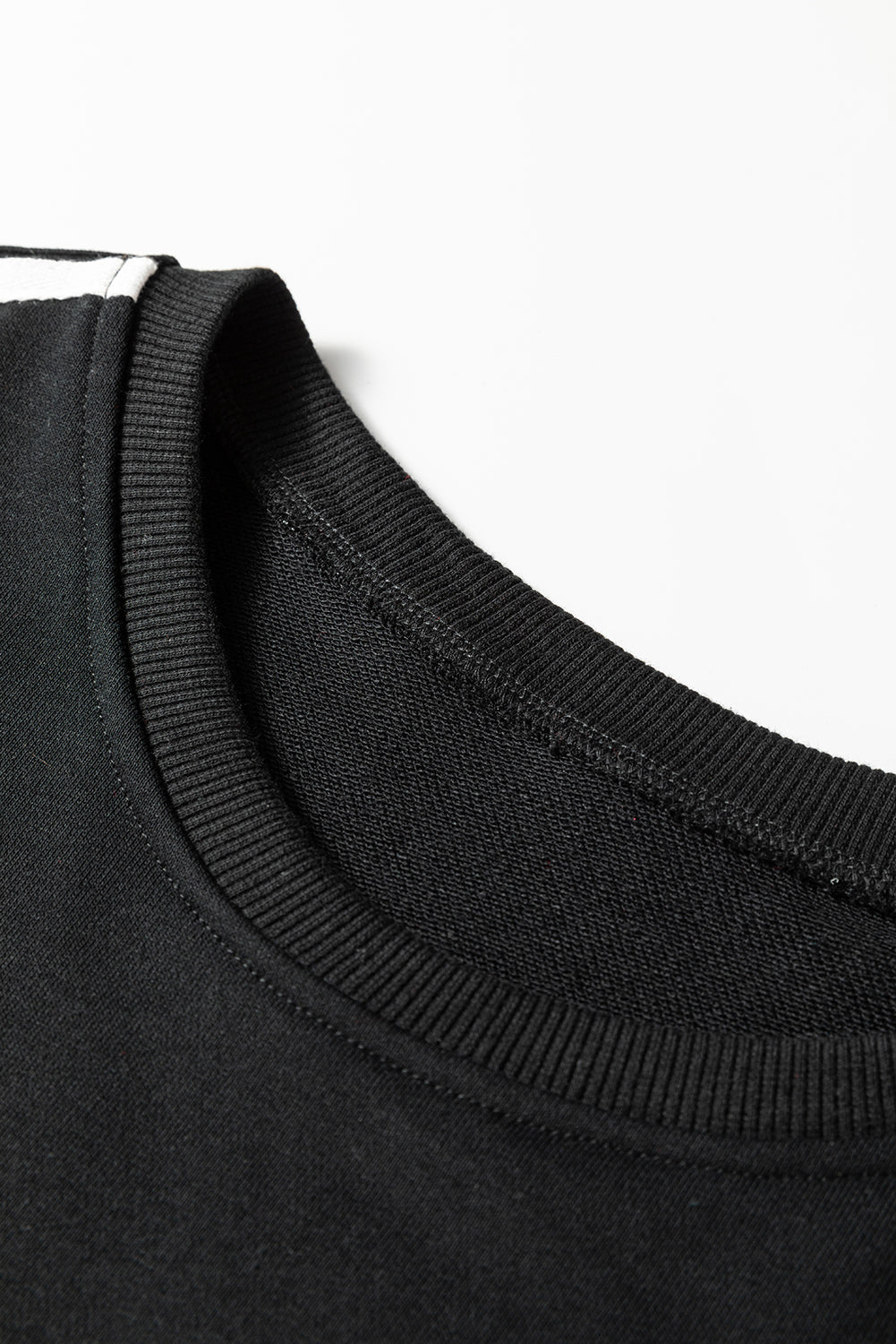 Black Varsity Striped Detail Crewneck Pullover Elastic Sweatpants 2pcs Outfit