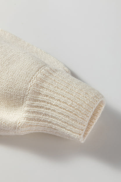 Beige Embroidered Floral Sleeve Round Neck Loose Sweater