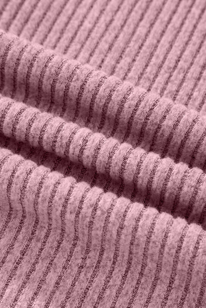 Clearly Aqua Ribbed Texture Drop Shoulder Henley Knit Top