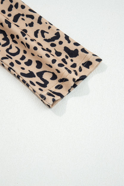 Khaki Leopard Print Long Batwing Sleeve Loose Top