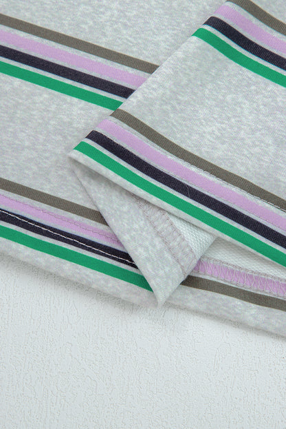 Purple Stripe Oversize Drop Shoulder Long Sleeve Casual Top