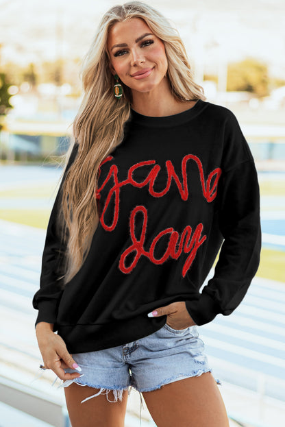 Dark Blue Tinsel Game Day Drop Shoulder Graphic Sweatshirt