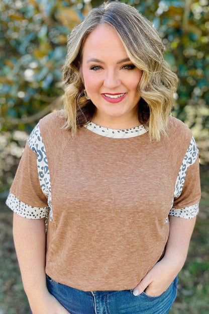 Chestnut Animal Color Block Patchwork Plus Size Tee