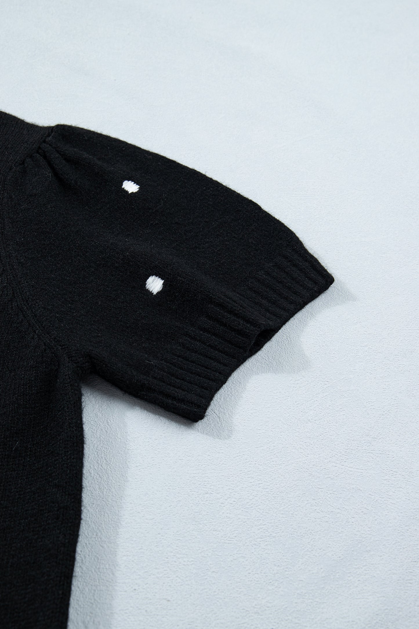 Black Elegant Polka Dot Bubble Short Sleeve Sweater