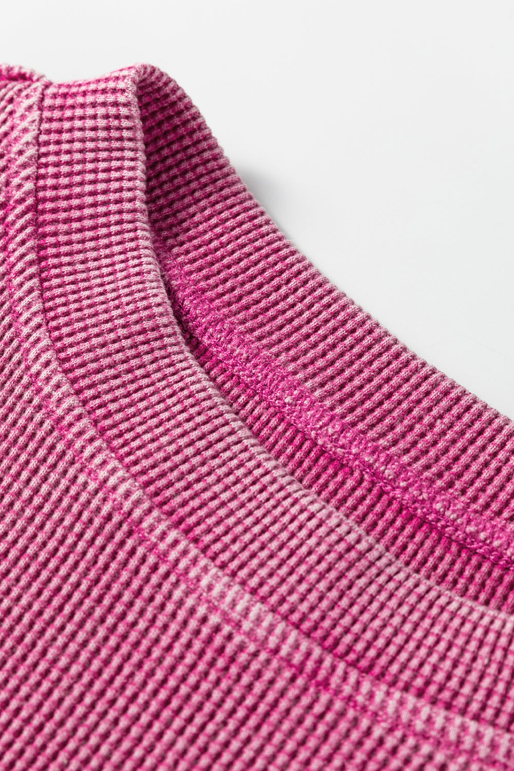 Mist Green Waffle Knit Patchwork Long Sleeve Loose Top