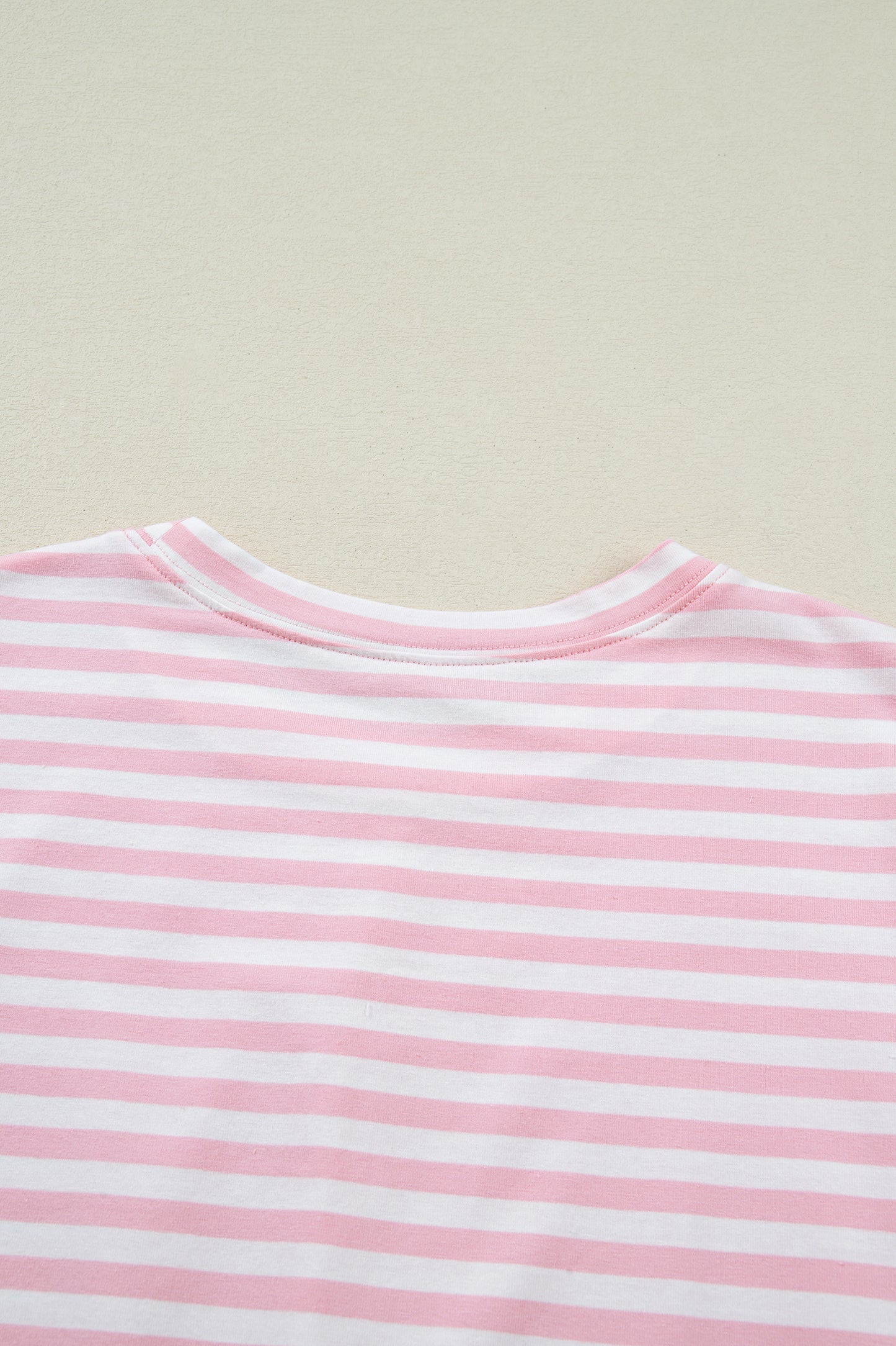 Rose Stripe Drop Shoulder Round Neck Top and Buttoned Straight Pants Two Piece Set