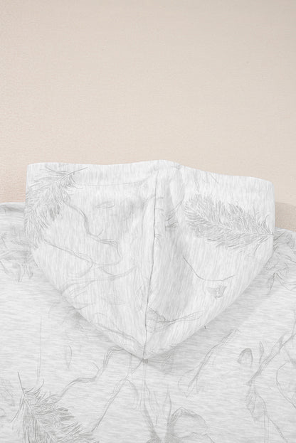 Light Grey Abstract Print Loose Drop Sleeve Hoodie Elastic Waistband 2pcs Pant Set