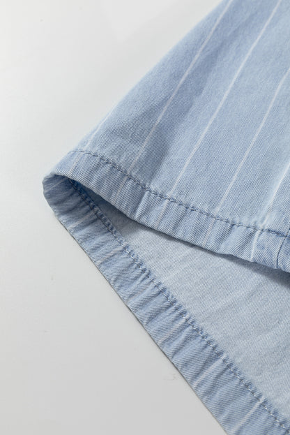 Sky Blue Stripe Chambray Wide Leg Tied Elastic Waist Trousers