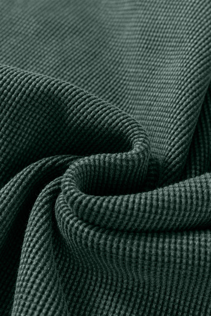 Mist Green Waffle Knit Patchwork Long Sleeve Loose Top