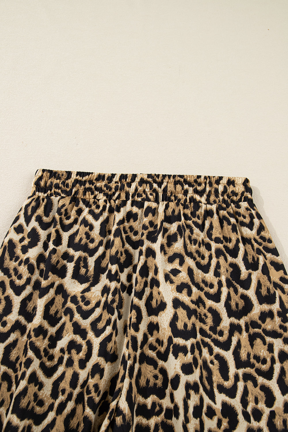 Brown Leopard Collared 3/4 Sleeve Shirt and Loose Pants Two Piece Outfit Set