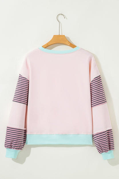 Parchment Striped Colorblock Patchwork Drop Shoulder Sweatshirt
