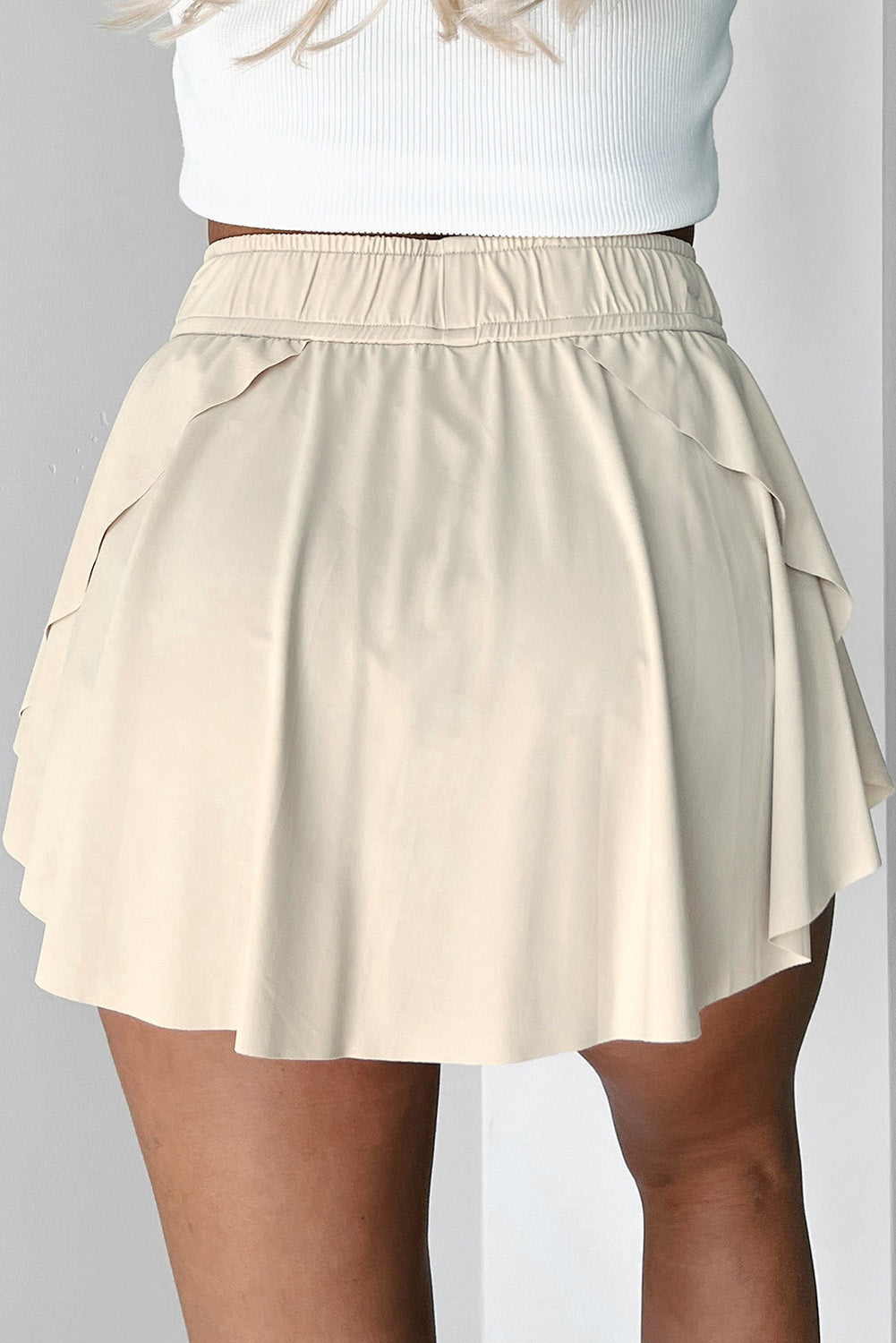 Black Drawstring Elastic Waistband Lined Tennis Skorts