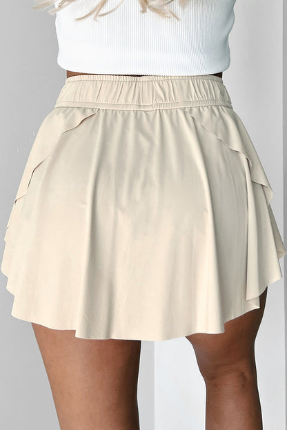 Black Drawstring Elastic Waistband Lined Tennis Skorts