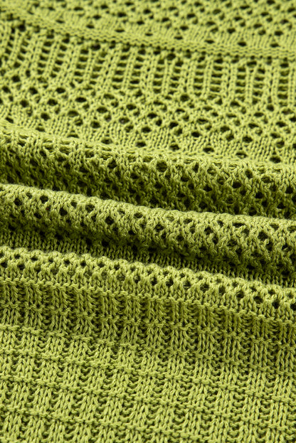 Spinach Green Oversize Crochet Knit Open Cardigan