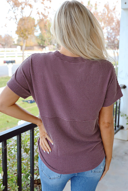 Myosotis Plain Corded Knit Mock Neck T Shirt