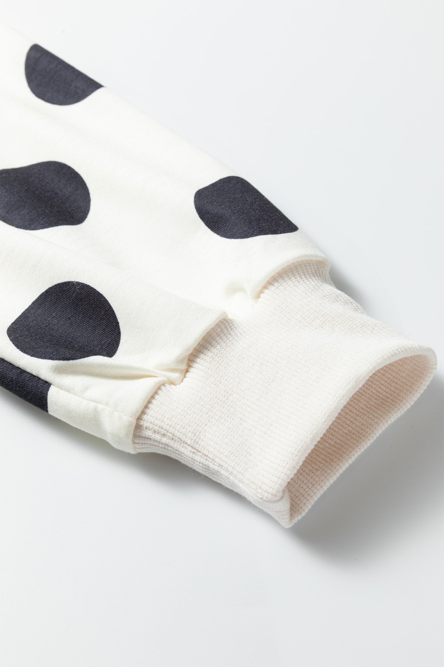 Beige Polka Dot Print Drop Shoulder Pullover Drawstring Jogger Pant Set