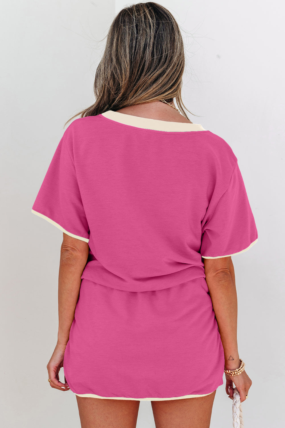 Evergreen Colorblock Edge Drop Shoulder T Shirt and Skort 2Pcs Set