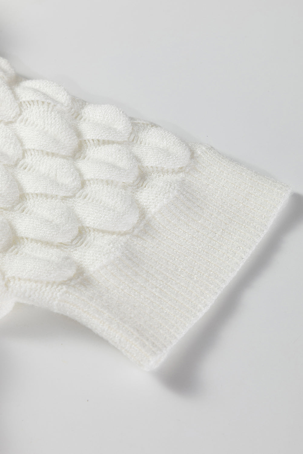 Straw Yellow Fish Scale Textured Knit Ribbed High Neck Short Sleeve Sweater