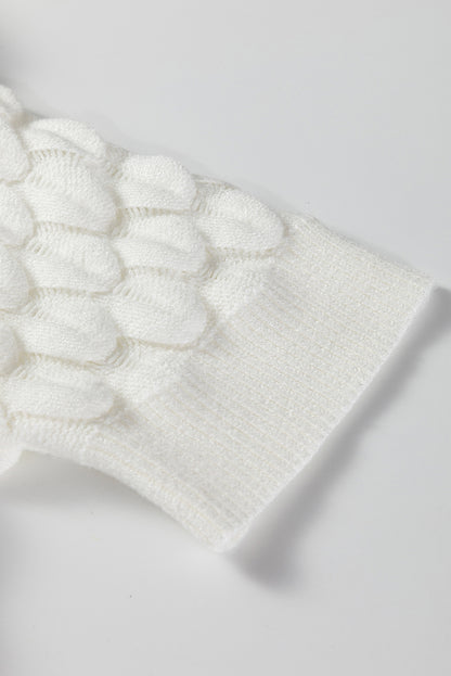 Straw Yellow Fish Scale Textured Knit Ribbed High Neck Short Sleeve Sweater