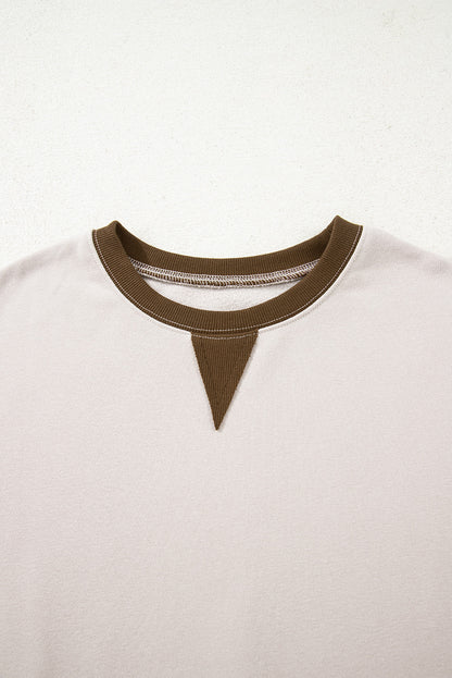 Parchment Striped Colorblock Patchwork Drop Shoulder Sweatshirt