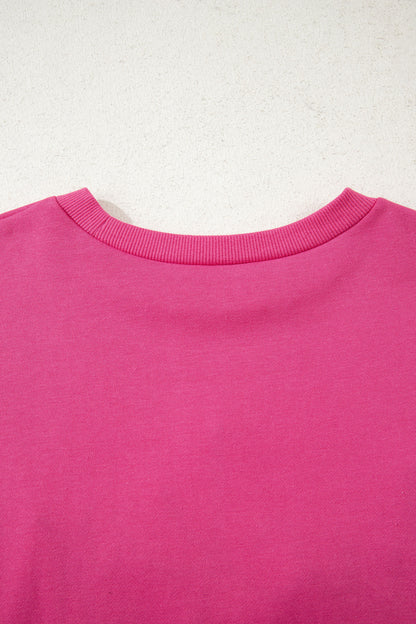 Rose Red Lucky Clover Embroidered Loose Pullover Sweatshirt