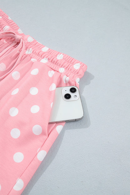 Green Polka Dot Oversized Top Drawstring Short Set