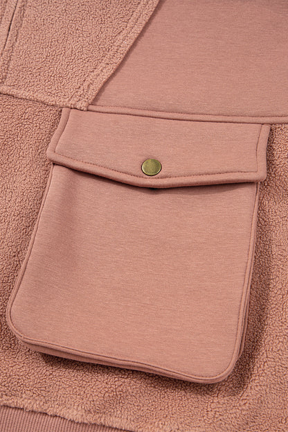 Camel Exposed Seam Side Pockets Half Zipper Baggy Sweatshirt