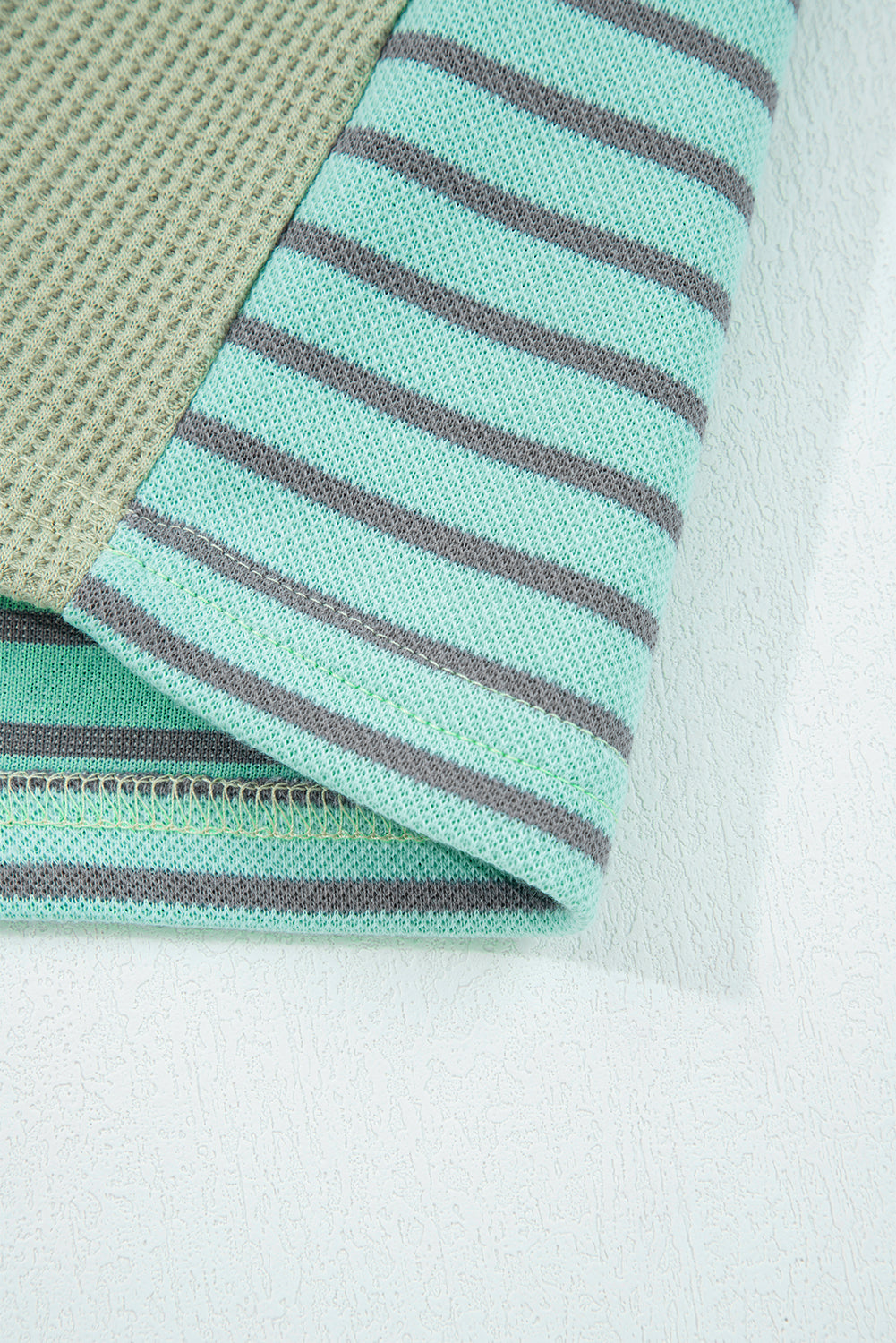 Dusk Blue Exposed Seam Waffle Striped Patchwork Baggy Pullover