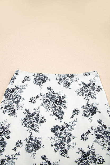 Black Boho Floral High Waist Ruffle Split Maxi Skirt