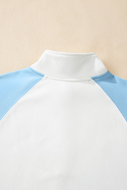 Beau Blue Colorblock Snap Buttons Pullover Sweatshirt